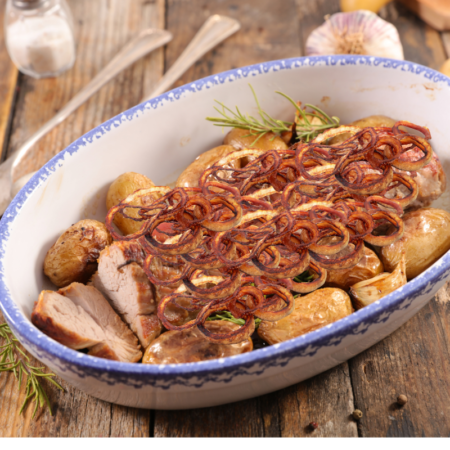 Filé mignon SUÍNO com cebola caramelizada